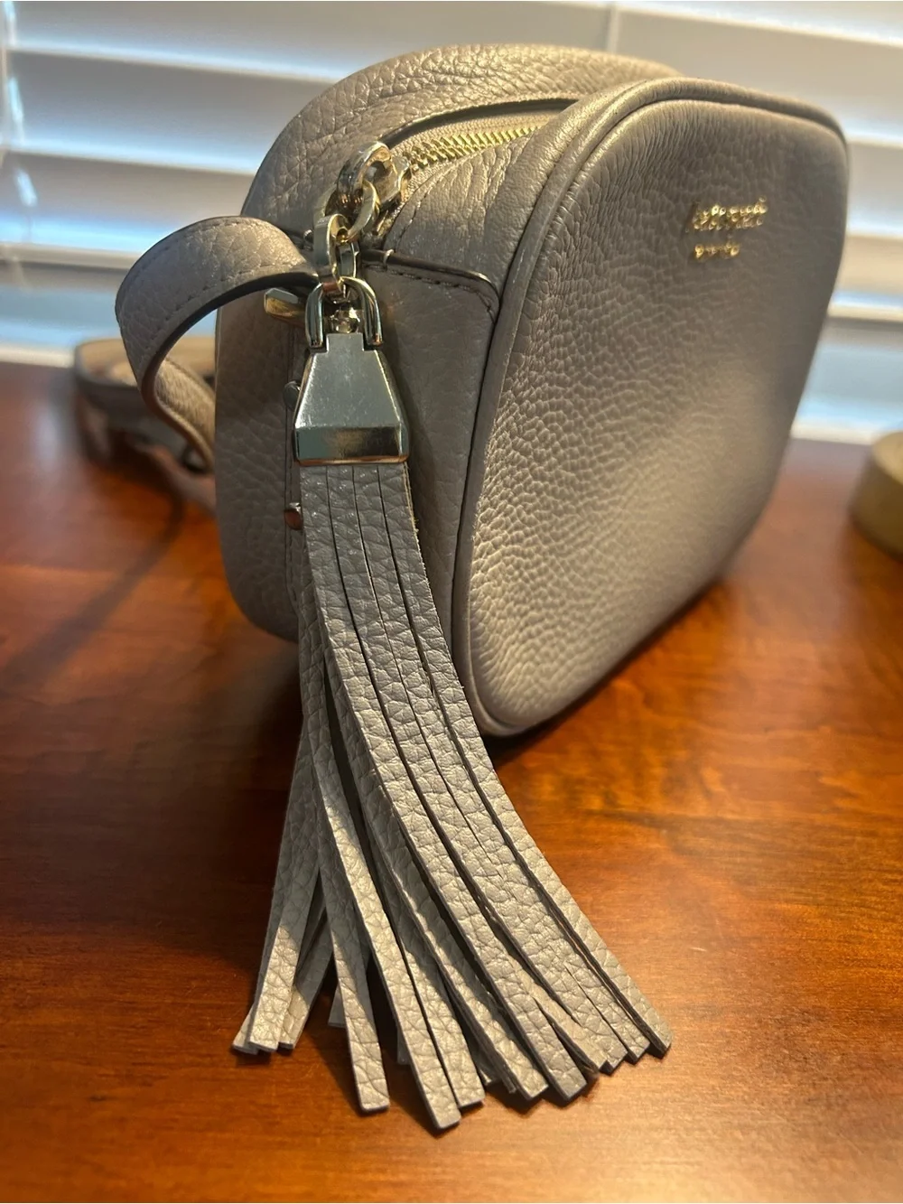 kate spade Gray Pebbled Leather Crossbody with Tassel